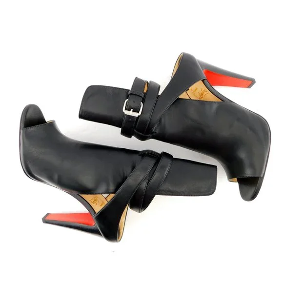 Unworn CHRISTIAN LOUBOUTIN Black Bootie Heels 37.5 - Picture 6 of 13